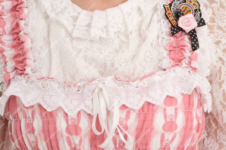 Pink Alice and Rabbit Floral Sweet Lolita Dress