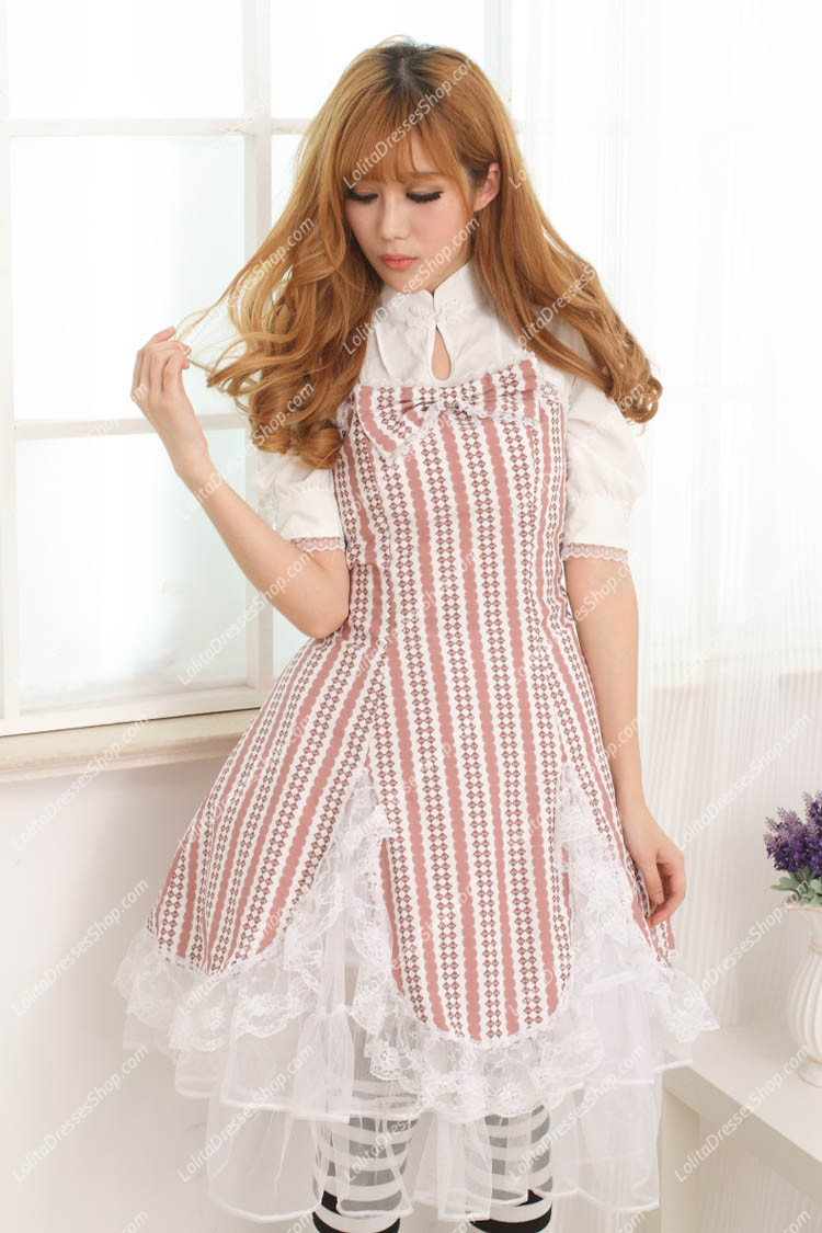 Coffee Stand Collar Long Sleeves Lace Hem Sweet Lolita Dress