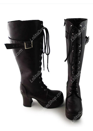 Brown belt strap PU Gothic Lolita Boots