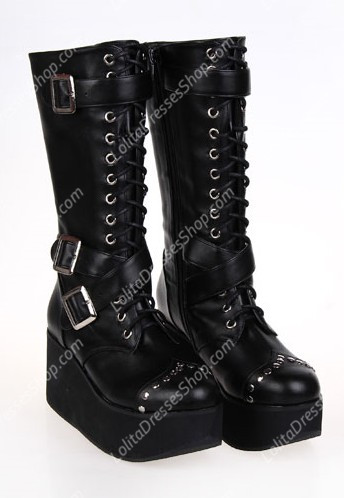 New Style Strappy Black PU Gothic Lolita Boots