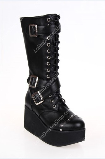 New Style Strappy Black PU Gothic Lolita Boots