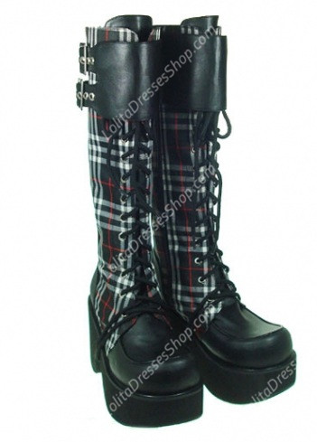 Red High Heel Lattice PU Gothic Lolita Boots