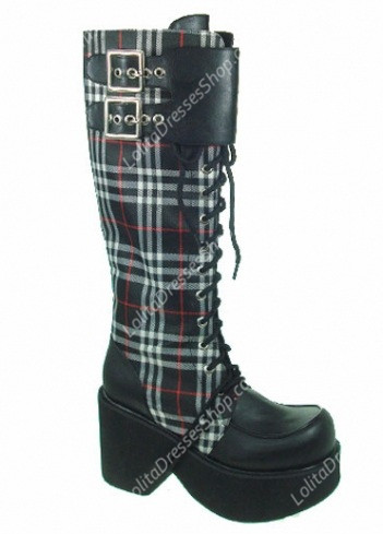 Red High Heel Lattice PU Gothic Lolita Boots