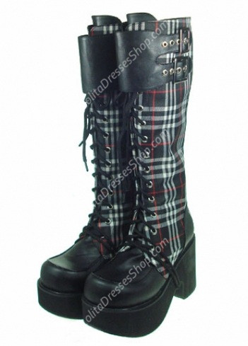 Red High Heel Lattice PU Gothic Lolita Boots