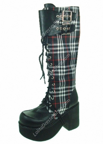 Red High Heel Lattice PU Gothic Lolita Boots