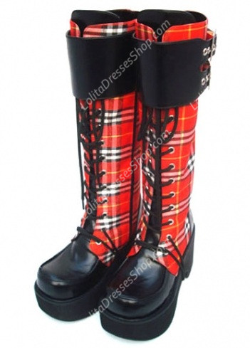 Black High Heel Lattice PU Gothic Lolita Boots