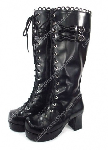 Gothic Black Bandage Bowknot PU Lolita Boots