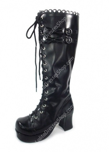 Gothic Black Bandage Bowknot PU Lolita Boots