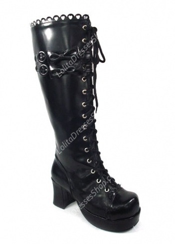 Gothic Black Bandage Bowknot PU Lolita Boots