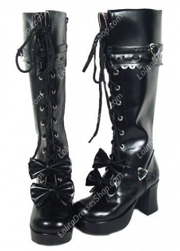 Cheap Black Double-Round Straps PU Gothic Lolita Boots Sale At Lolita ...