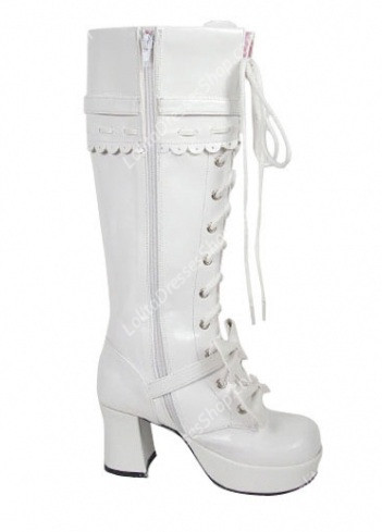 White Strappy Bowknots Heart-Shaped PU Gothic Lolita Boots