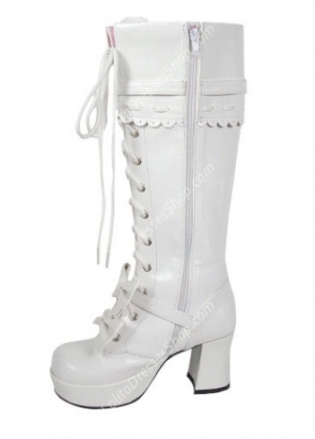 White Strappy Bowknots Heart-Shaped PU Gothic Lolita Boots