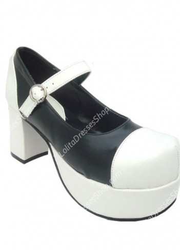 Princess Cute PU Black and White Heart Strap Lolita Shoes