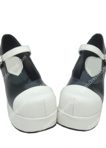 Princess Cute PU Black and White Heart Strap Lolita Shoes