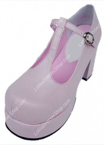 Princess Cute PU Pink Heart Strap Lolita Shoes