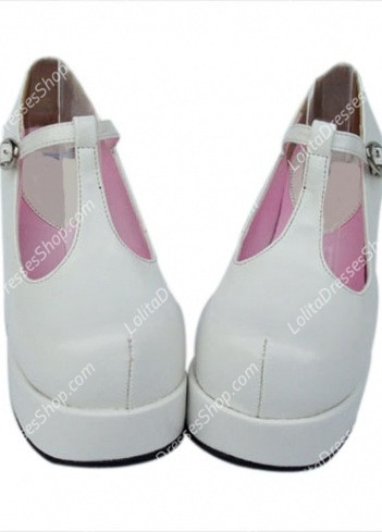 Princess Cute PU White Heart Strap Lolita Shoes