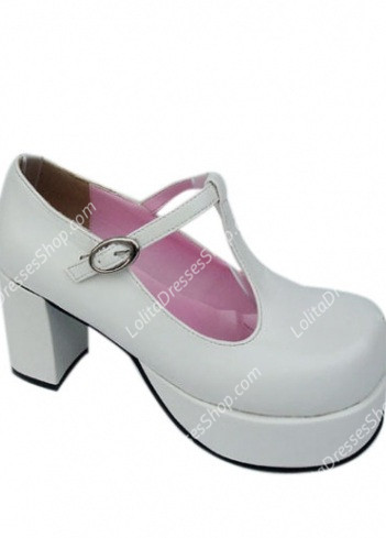 Princess Cute PU White Heart Strap Lolita Shoes