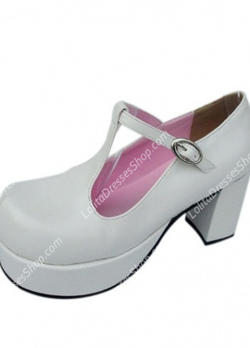 Princess Cute PU White Heart Strap Lolita Shoes