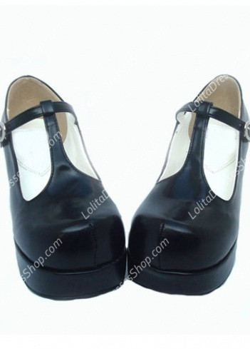 Cute PU Black Heart Strap Lolita Shoes