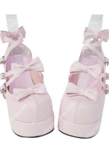 Cute PU Pink High Heel Bowknots Lolita Shoes