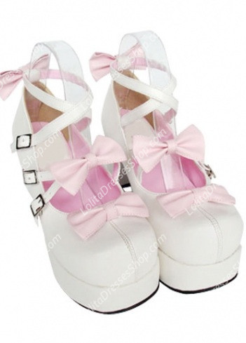 Princess Cute PU White High Heel Bowknots Lolita Shoes