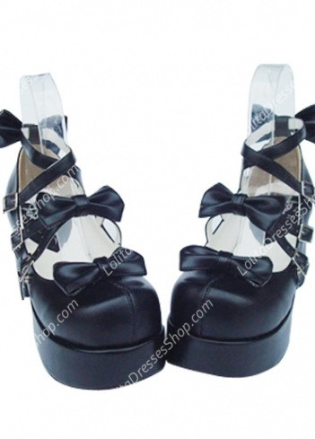 Cute PU Black High Heel Bowknots Lolita Shoes