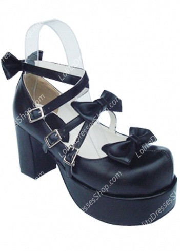 Cute PU Black High Heel Bowknots Lolita Shoes