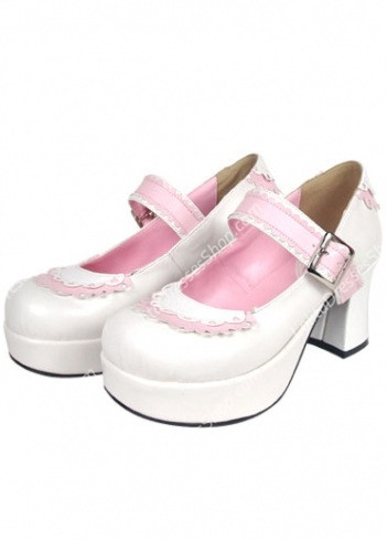 Princess Cute White PU and Pink Lace Lolita Shoes