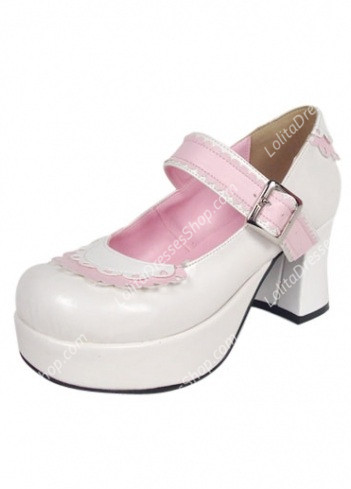 Princess Cute White PU and Pink Lace Lolita Shoes