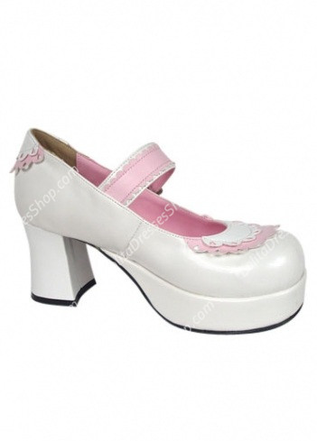 Princess Cute White PU and Pink Lace Lolita Shoes