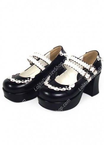 Cute PU Black and White Lace Lolita Shoes