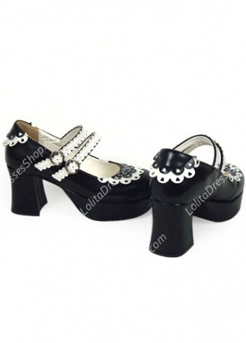 Cute PU Black and White Lace Lolita Shoes