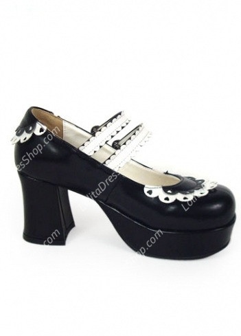 Cute PU Black and White Lace Lolita Shoes