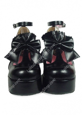 Elegant Cute PU Black High Heel Bowknot Buckle Straps Lolita Shoes