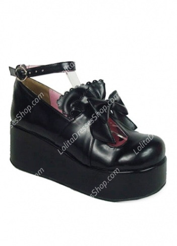 Elegant Cute PU Black High Heel Bowknot Buckle Straps Lolita Shoes