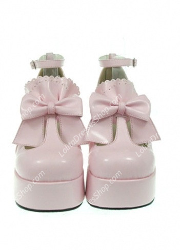 Elegant Cute PU Pink High Heel Bowknot Buckle Straps Lolita Shoes