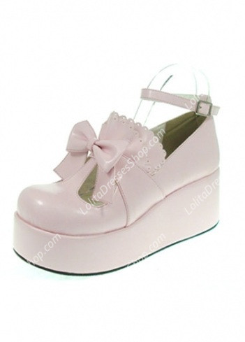 Elegant Cute PU Pink High Heel Bowknot Buckle Straps Lolita Shoes