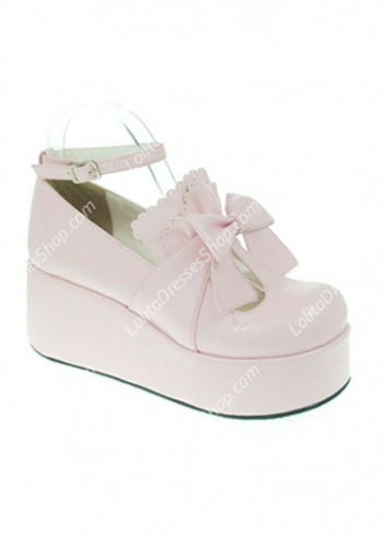 Elegant Cute PU Pink High Heel Bowknot Buckle Straps Lolita Shoes