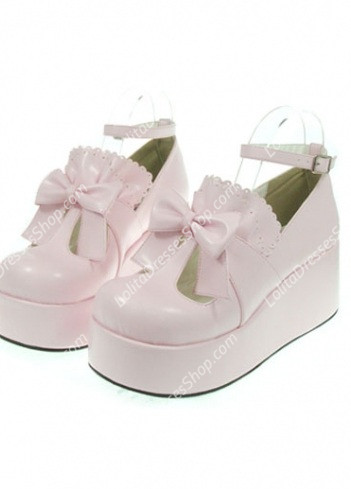 Elegant Cute PU Pink High Heel Bowknot Buckle Straps Lolita Shoes