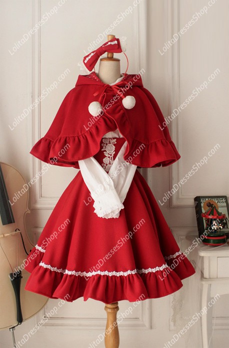 Cute Red Wool Cape Flouncing Lolita Coat