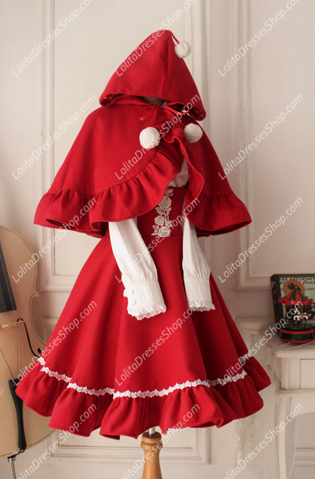 Cute Red Wool Cape Flouncing Lolita Coat