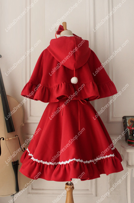 Cute Red Wool Cape Flouncing Lolita Coat