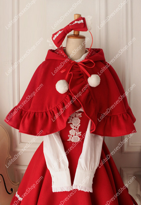 Cute Red Wool Cape Flouncing Lolita Coat