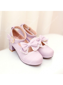 Sen Department Cute Doll Girls Thick with Round Toe PU Sweet Lolita Shoes