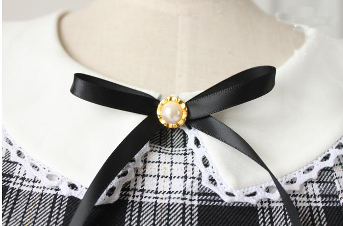 Vintage White and Black Round Neck Long Sleeves Lattice Fashion Lolita Dress
