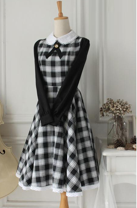 Fairy Tale Black Lapel Long Sleeves Lace Trim Fashion Lolita Dress