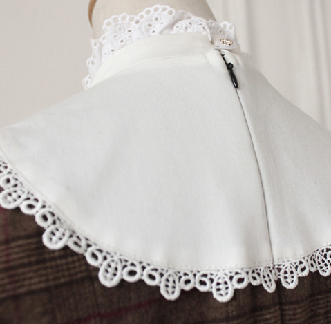 Vintage Lattice Wool Doll Collar Long Sleeves Fashion Lolita Dress
