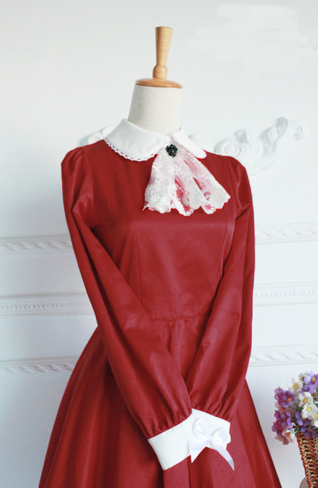 Red Cotton Doll Collar Long Sleeves Fashion Lolita Dress