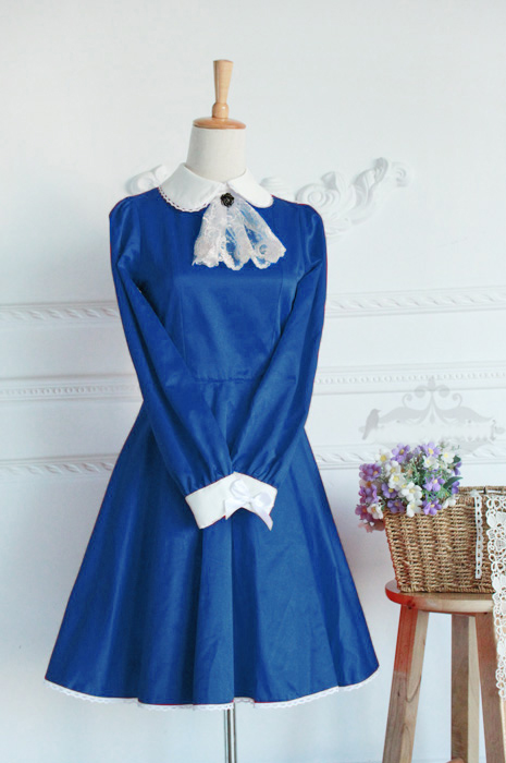 Blue Cotton Doll Collar Long Sleeves Fashion Lolita Dress