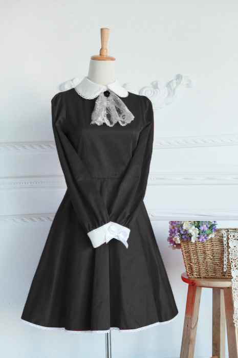 Black Cotton Doll Collar Long Sleeves Fashion Lolita Dress